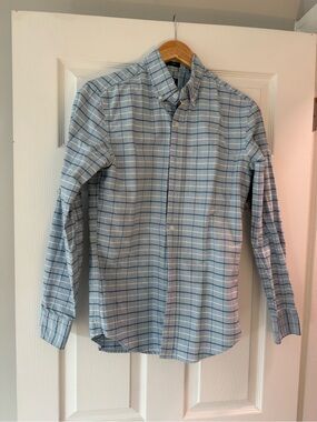 J. Crew Factory Light Blue and White Plaid Button-Down Shirt Oxford